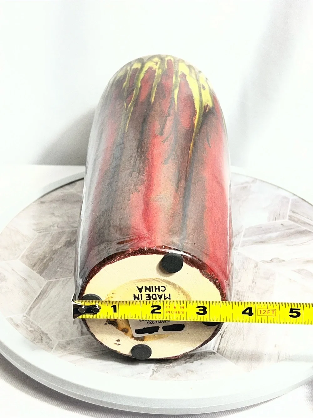 Pier 1 Drip Glaze Floor Vase Metallic Red Gold Brown Decorative Ceramic Vase
